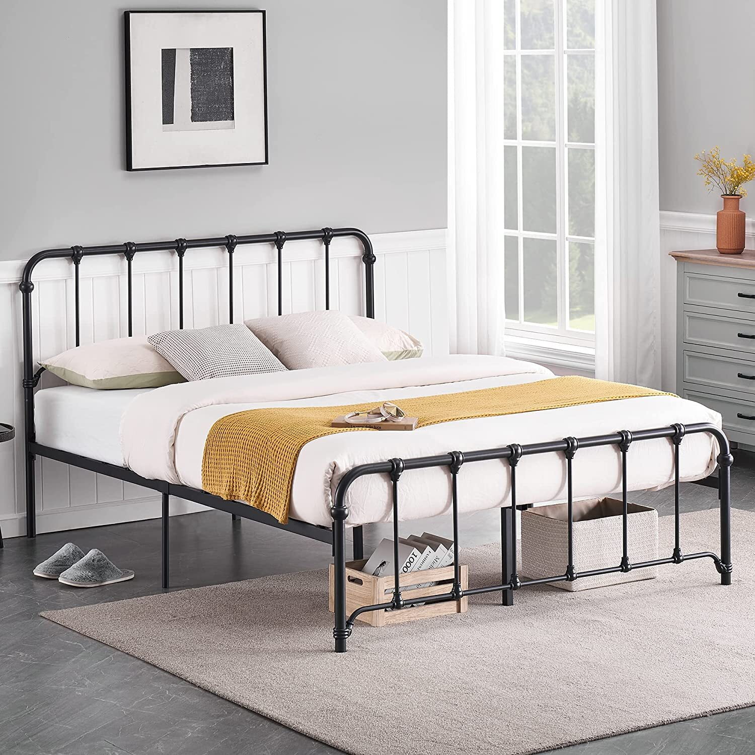 WhizMax Metal Bed Frame Full Size with Victorian Headboard and