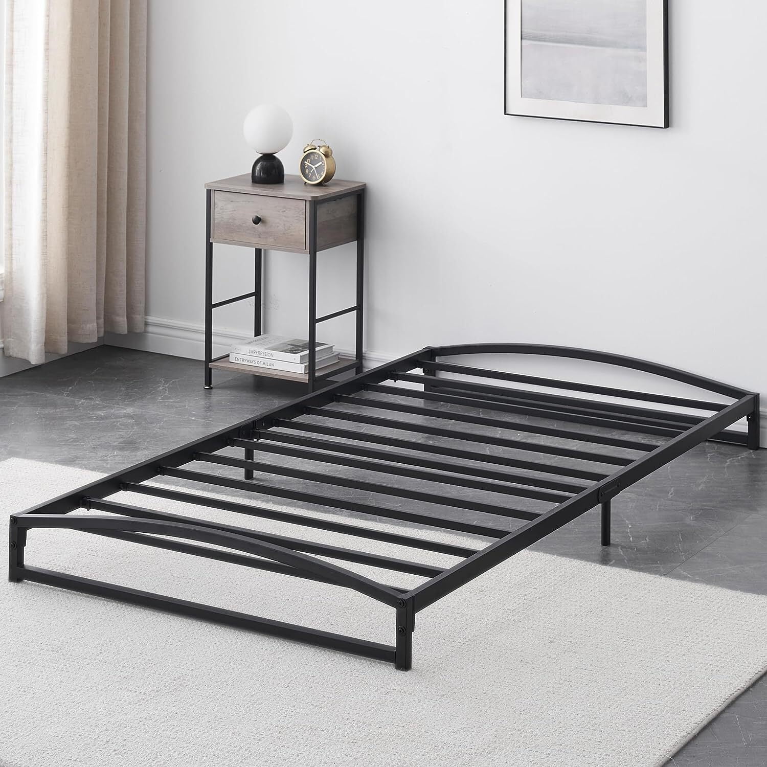 WhizMax Metal Platform Bed Frame with Metal Slat Support, 6 Inches High, Twin, Black