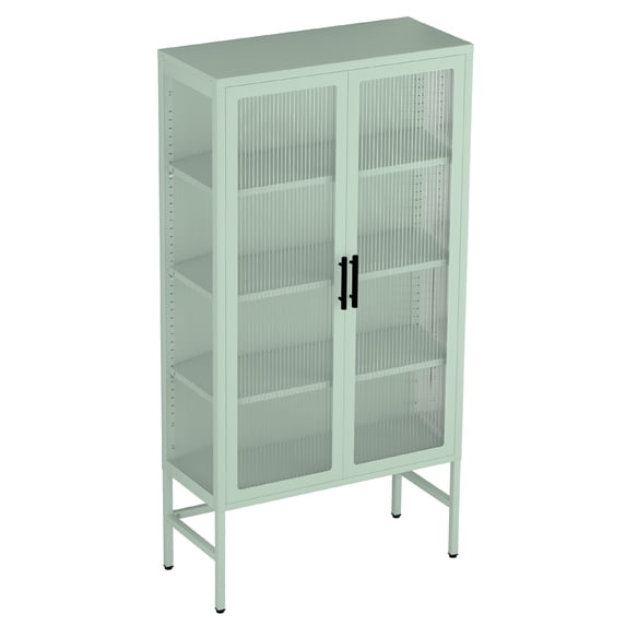 WhizMax Modern Locker Glass Cabinet,Glass Display Cabinet with 2 Doors Adjustable Shelves Floor Standing Clear Glass Curio Collection Storage Cabinet Multifunctional Kitchen Cupboard