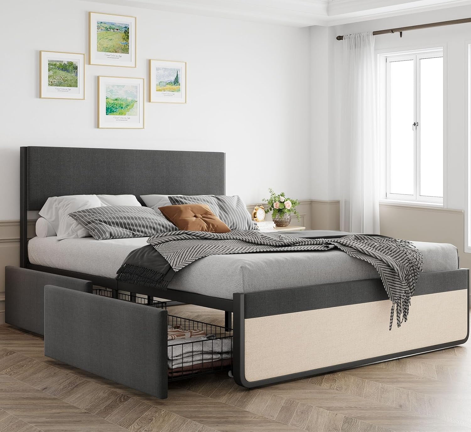 Garvee Full Size Bed Frame with 2 Storage Drawers, Platform Bed Frame ...