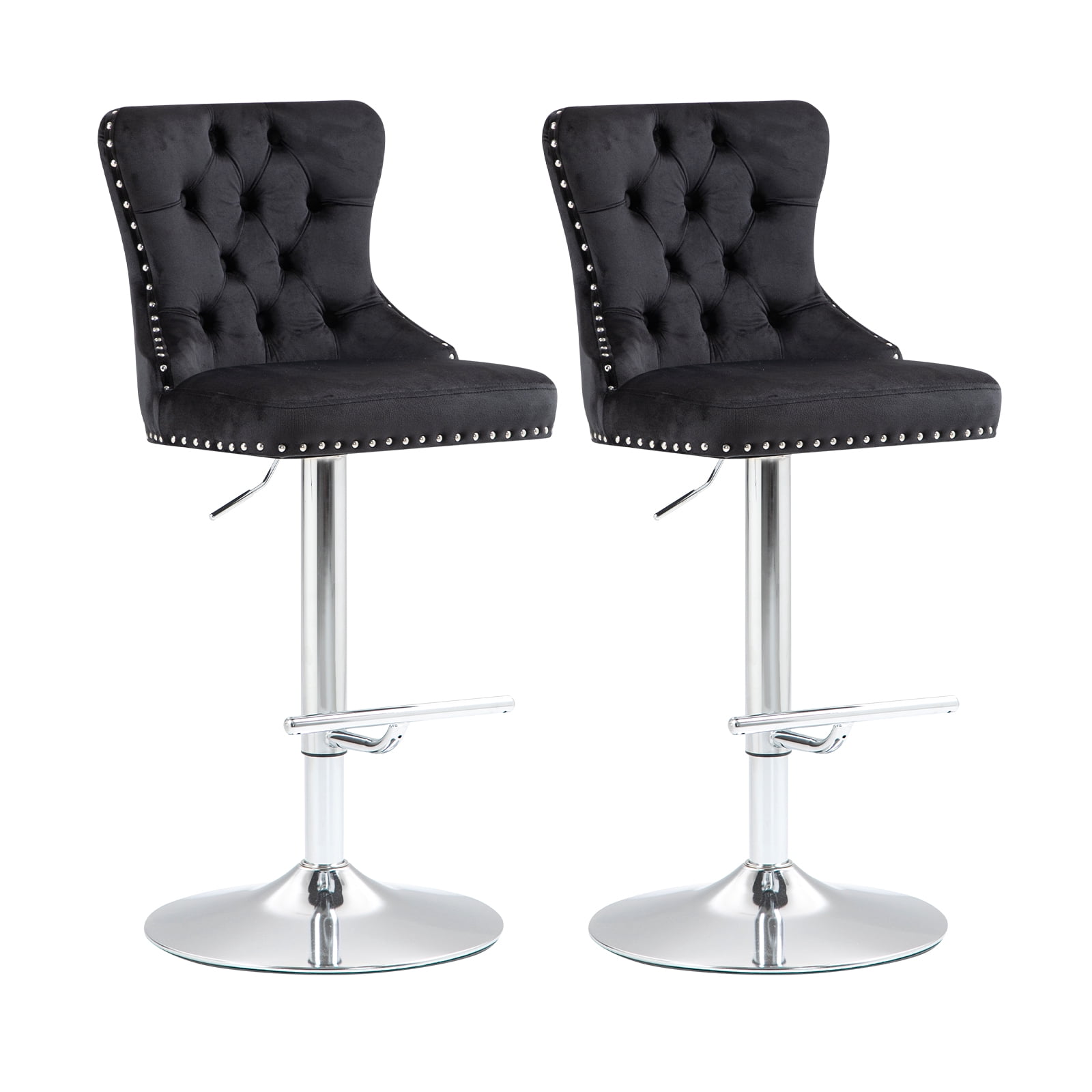 WhizMax Modern Swivel Bar Stools Set of 2, Velvet Adjustable Bar Chairs