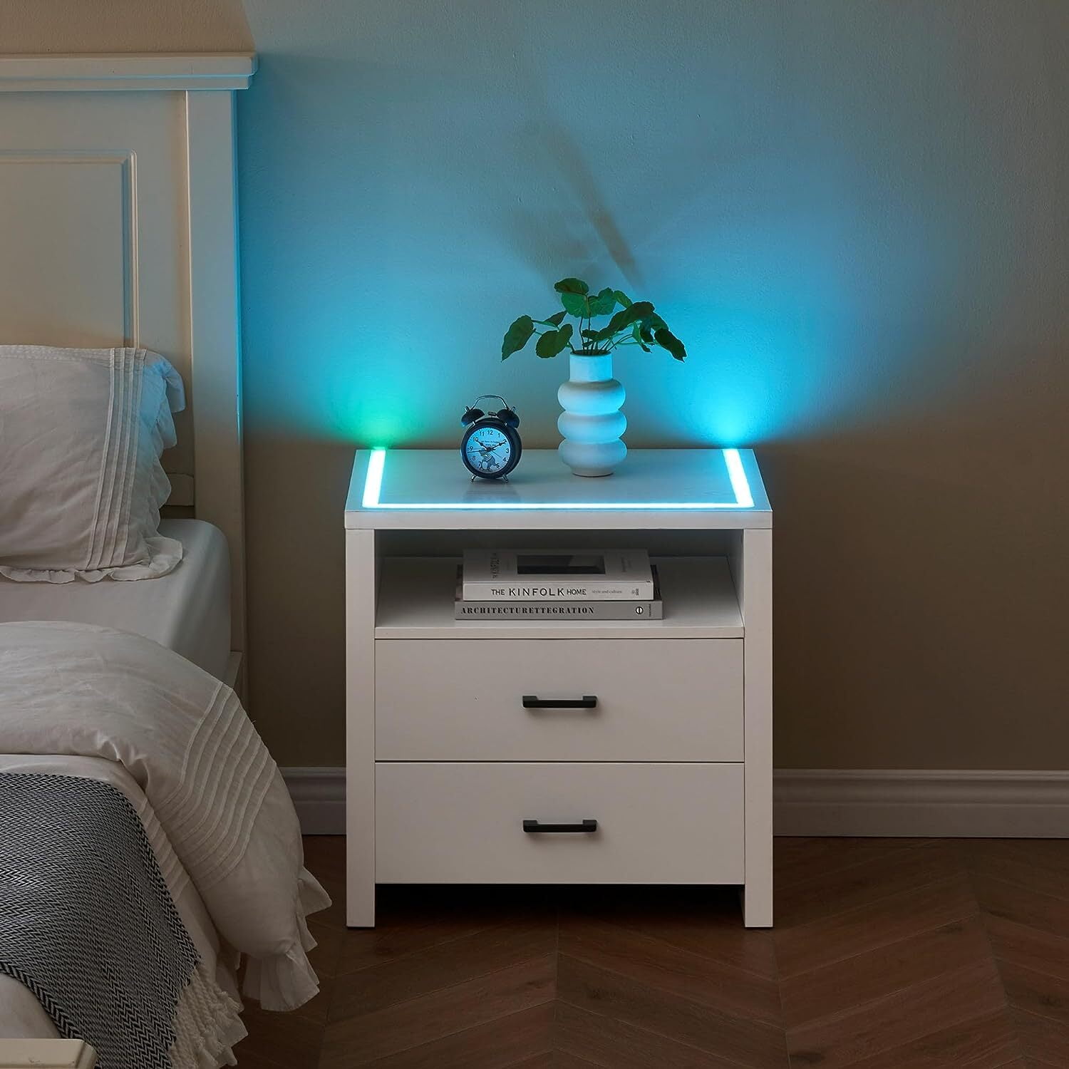 WhizMax Nightstand with 2 Drawers, Modern Nightstand with Sports LED