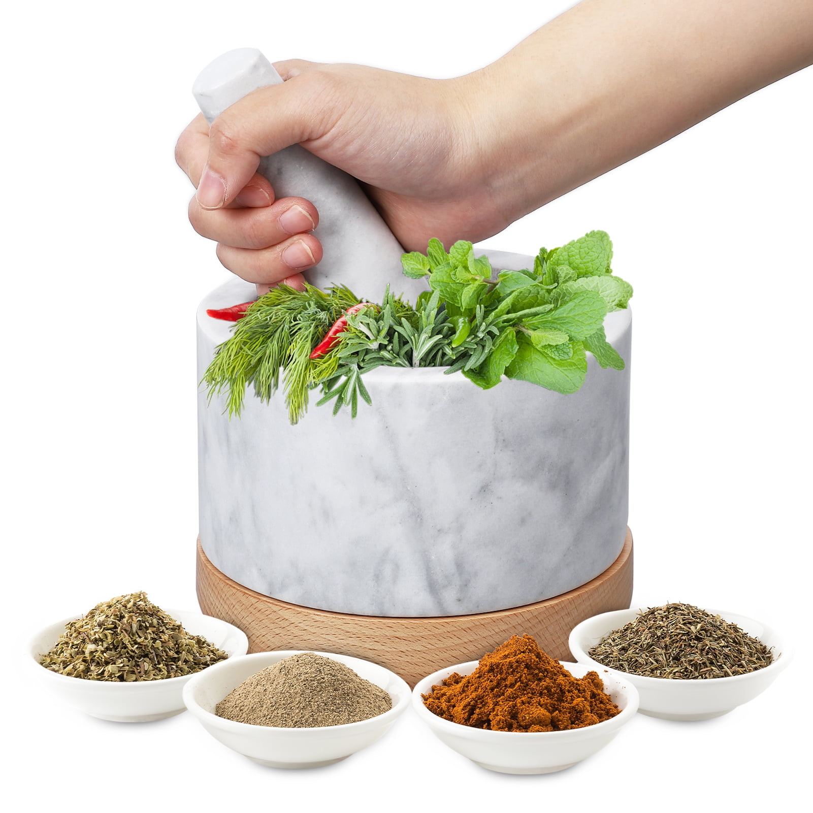 WhizMax Polished Granite Mortar and Pestle Set, Stone Grinder Bowl for