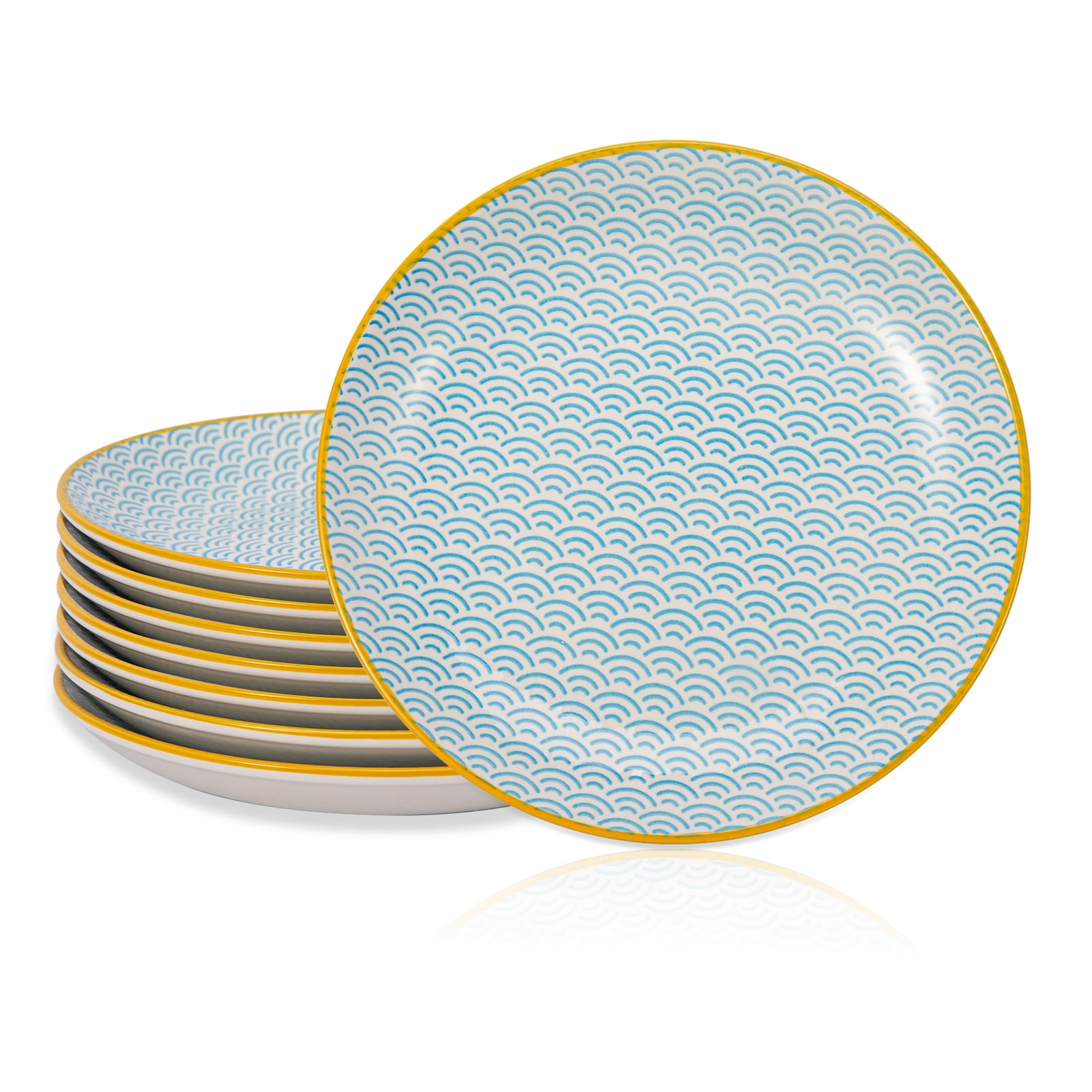 WhizMax Porcelain Dinner Plates, 8Piece Ceramic Dishes Set, Microwave