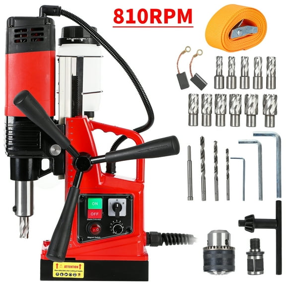 Garvee Portable Magnetic Drill, 1300W 1.57" Boring Diameter, 810 RPM Drilling Machine w/11Pcs Drill Bits for Metal Surface Home Improvement, 110V