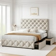 thumbnail image 1 of WhizMax Queen Size Bed Frame with 4 Storage Drawers & Adjustable Headboard, Linen Upholstered Platform Bed with Diamond Tufted, No Box Spring Needed, Beige/Cream, 1 of 8