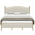 thumbnail image 1 of WhizMax Queen Size Bed Frame, Velvet Upholstered Platform Bed with Button Tufted Headboard, Heavy Duty Mattress Foundation with Solid Wood Slats Support, No Box Spring Needed, Gold and Beige, 1 of 7