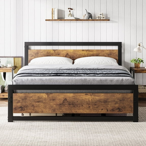 WhizMax Queen Size Bed Frame with Wooden Headboard, Queen Platform Industrial BedFrame No Box Spring Needed, Easy to Assemble 14 inch Queen Mattress Foundation - Queen