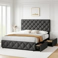 thumbnail image 1 of WhizMax Queen Size Linen Upholstered Bed Frame with 4 Storage Drawers, Adjustable Diamond Stitched Tufted Headboard, Noise-Free, No Box Spring Needed, Dark Grey, 1 of 9
