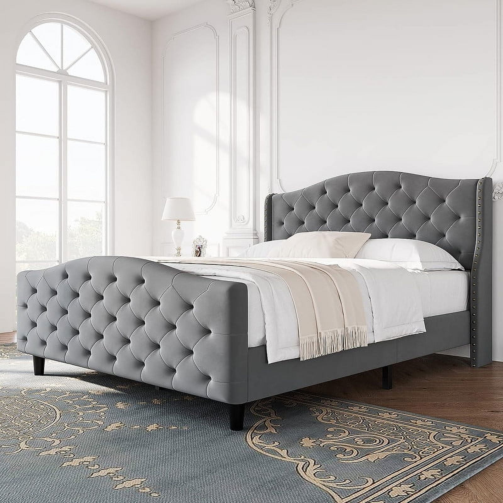 WhizMax King Size Platform Bed Frame with Headboard and Footboard Velvet Upholstered Bed with Button Tufted Headboard,No Box Spring Needed - Walmart.com WhizMax King Size Platform Bed Frame with Headboard and Footboard Velvet Upholstered Bed with Button Tufted Headboard,No Box Spring Needed - Walmart.com