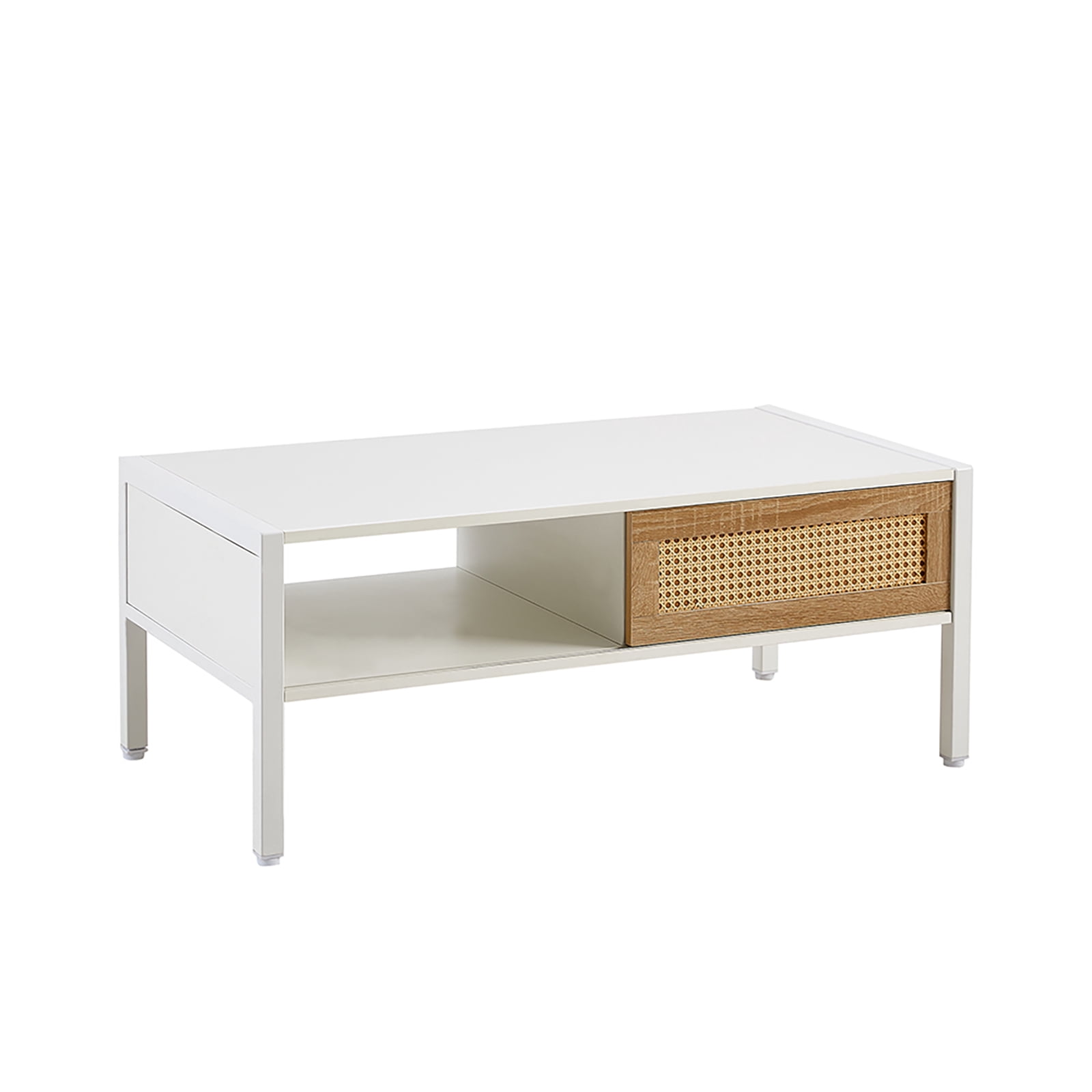 WhizMax Rattan Coffee Table with Sliding Door Storage Metal Legs Boho ...