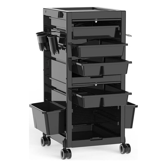 WhizMax Salon Trolley Rolling Cart Lockable W/ 6 Trays & 3 Heat Resistant Holders & Keys