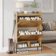 thumbnail image 1 of WhizMax Shoe Storage Cabinet with 2 Flip-up Drawers, Hidden Shoe Cabinet with Open Storage, Shoe Organizer Cabinet for Entryway, Hallway, Bedroom, Oak Color, 1 of 8