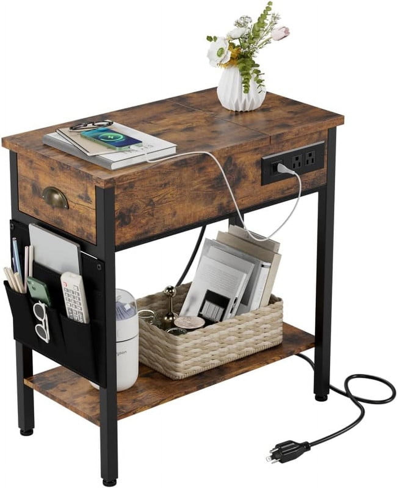 WhizMax Side Table with Charging Station, End Table with Storage Drawer