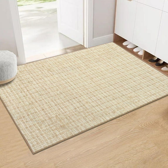 Garvee Small Area Rug 2'x3' Modern Plaid Doormat Washable Rug Checkered Design Mat Non-Slip Low Pile Geometric Rug for Entryway, Yellow