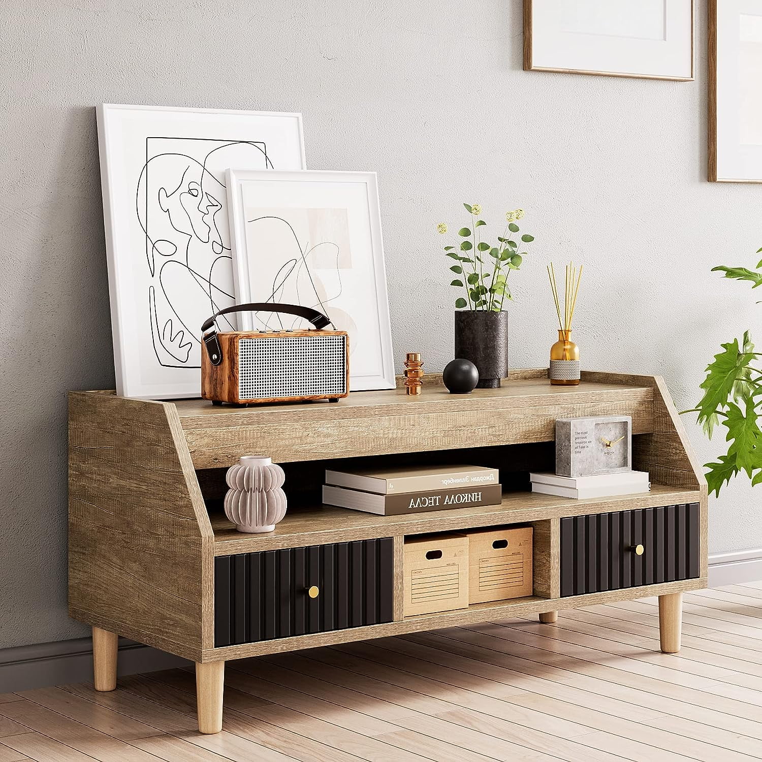 WhizMax Small TV Stand with Storage for 50inch TV, Small Entertainment