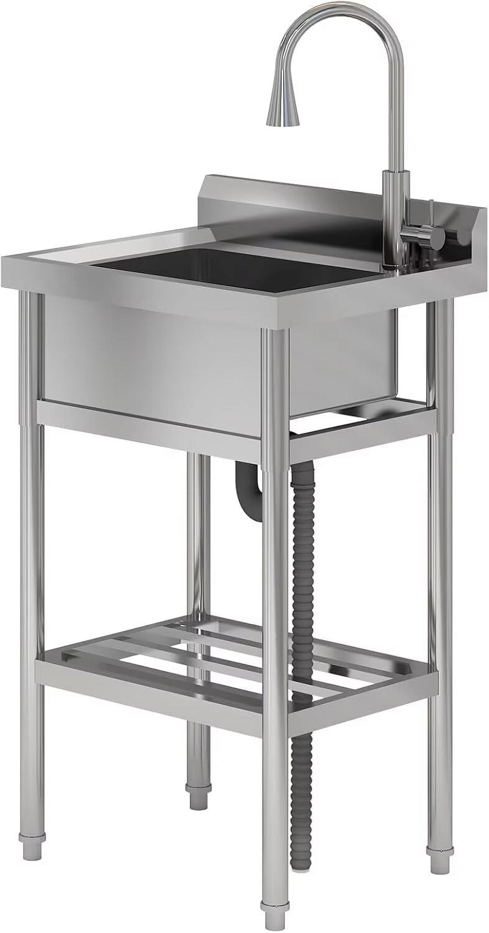 Stainless Steel Free Standing Single Bowl Utility Sink with Hot and Cold Faucet