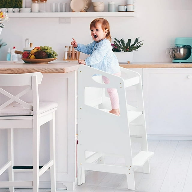 WhizMax Toddler Kitchen Stool Helper,Wooden Learning Tower with Safety Rail, Adjustable Height