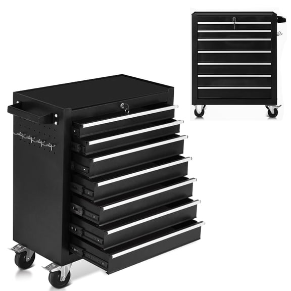 Garvee Tool Chest with 7 Drawer, 24" Tool Storage Cabinet with Wheels & Locking System, Heavy Duty Toolbox for Garage, Warehouse, Workshop, Black