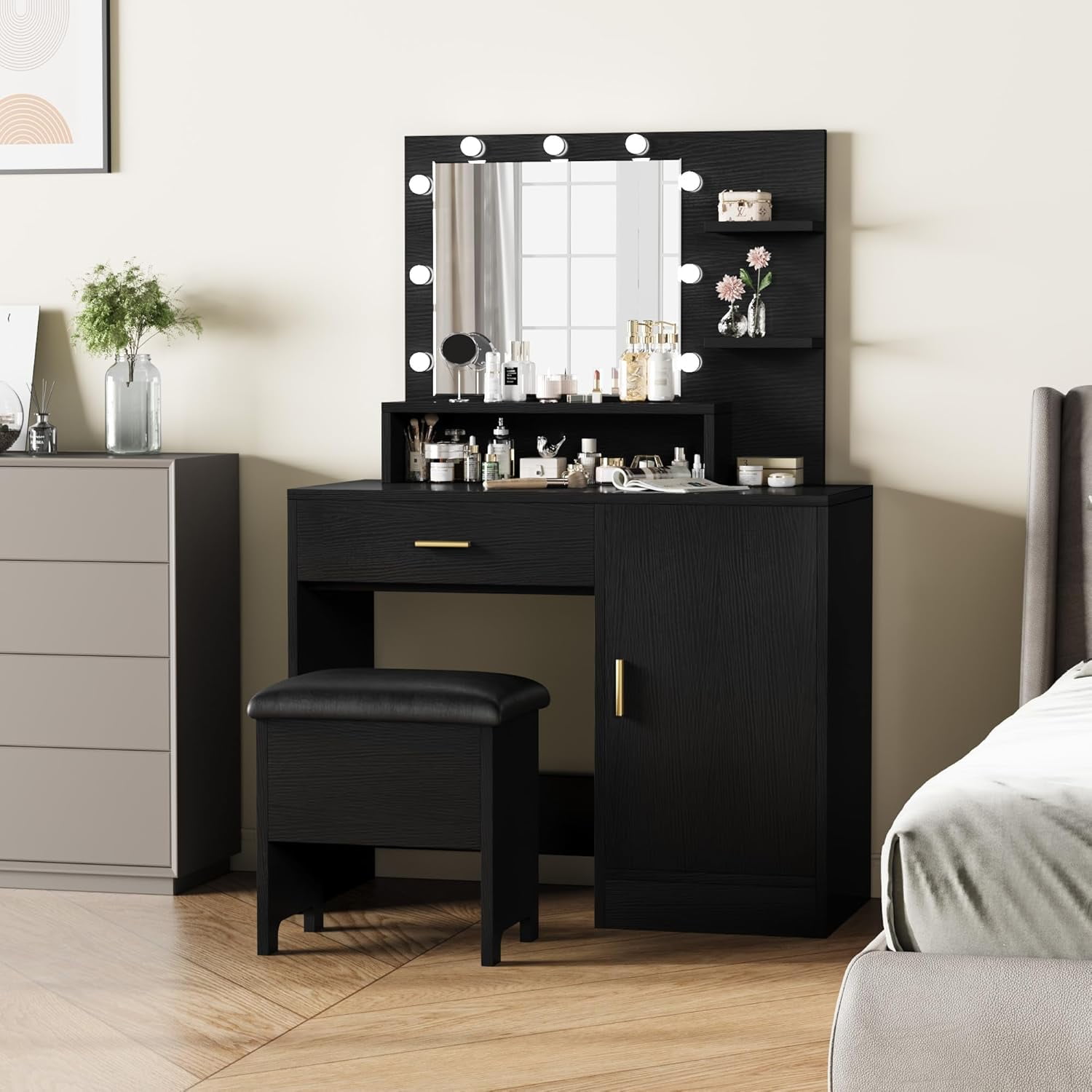 Garvee Vanity Desk with Mirror & 9 LED Bulbs, Makeup Dressing Table Set ...