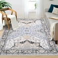 thumbnail image 1 of Garvee Washable Oriental Area Rug 5'x7' Boho Rugs for Living Room Soft Waterproof Floral Distressed Indoor Soft Foldable Floor Carpets, Blue/Gray, 1 of 6