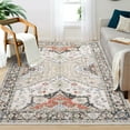thumbnail image 1 of Garvee Washable Oriental Area Rug 5'x7' Boho Rugs for Living Room Soft Waterproof Floral Distressed Indoor Soft Foldable Floor Carpets, Yellow Red, 1 of 6