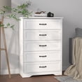 thumbnail image 1 of WhizMax White Dresser for Bedroom with 5 Drawers, Tall Wood Drawer Dresser Chest of Drawers for Closet, Living Room, Hallway, Nursery, Kids Bedroom, 1 of 13