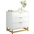 thumbnail image 1 of Homhougo White Nightstand with 3 Drawer Bedside Table, Golden Base and Geometric Pattern for Bedroom, Living Room, 1 of 6