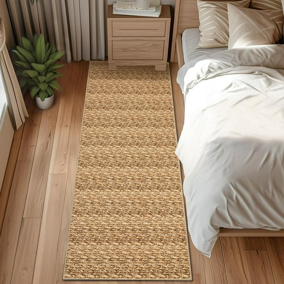Garvee 2'x6' Modern Braided Print Runner Rug Soft Indoor Washable Rug Anti-Slip Bedsides Rugs for Kitchen Laundry Room, Camel