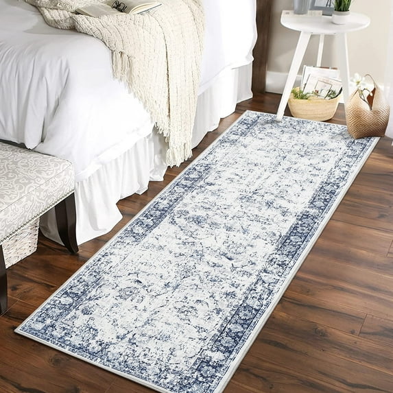 Garvee 2'x6' Runner Rug Vintage Distressed Runners Floral Rugs Non-Slip Bedsides Rug for Laundry Room Kitchen Hallway, Blue