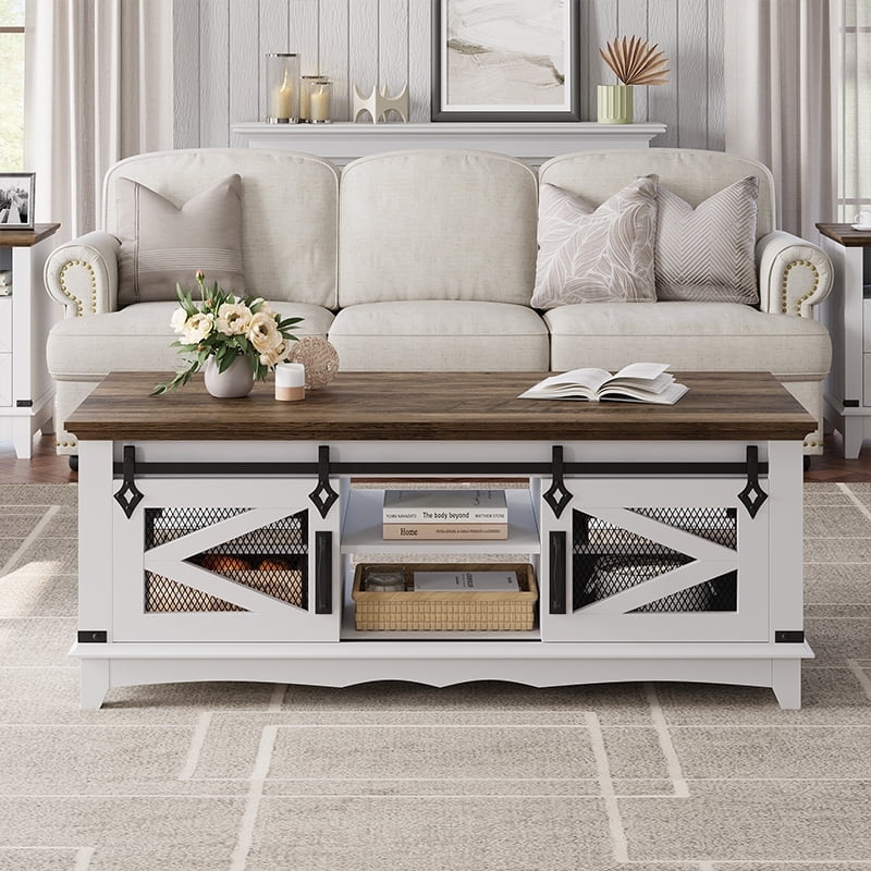 Whizmax 48" Coffee Table, Large Living Room Table with Sliding Barn