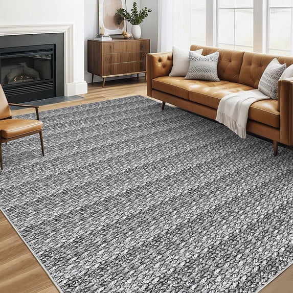 Garvee 5'x7' Washable Rugs for Living Room Bedroom Braided Print Modern Area Rug Farmhouse Lightweight Rug, Dark Gray