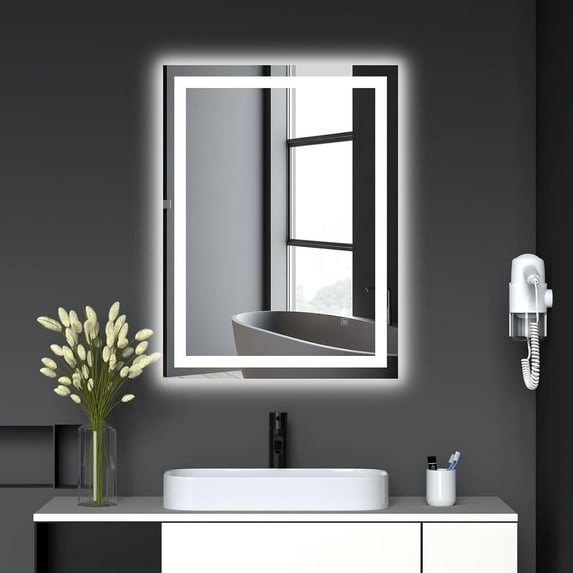 Whizmax 55"x 30" LED Bathroom Mirror, with Front and Backlight, Dimmable Wall Mirrors with Anti-Fog, Shatter-Proof, Memory, 3 Colors, Horizontal/Vertical Double LED Vanity Mirror, UL Listed
