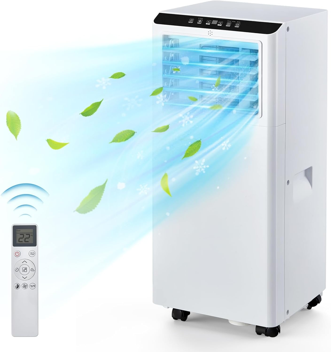 White 8000 BTU Portable Air Conditioner with Remote and Timer