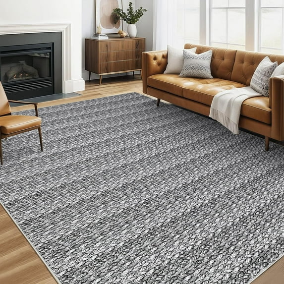 Garvee 8'x10' Washable Rugs for Living Room Bedroom Braided Print Modern Area Rug Farmhouse Lightweight Rug, Dark Gray