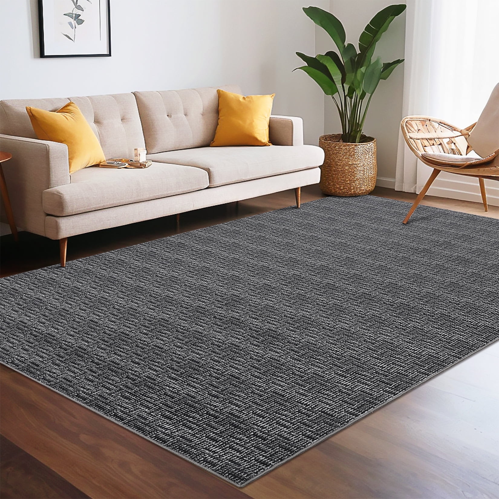 Garvee 9'x12' Area Rug Modern Area Rugs for Living Room Bedroom Farmhouse Non Slip Low Pile Rugs, Black