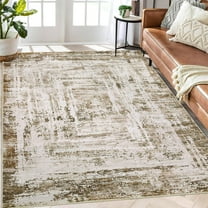 Garvee 9'x12' Washable Area Rug Geometric Rug Abstract Rug Soft Non-Shedding Stain Resistant Rugs, Khaki