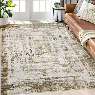Garvee 9'x12' Washable Area Rug Geometric Rug Abstract Rug Soft Non-Shedding Stain Resistant Rugs, Khaki