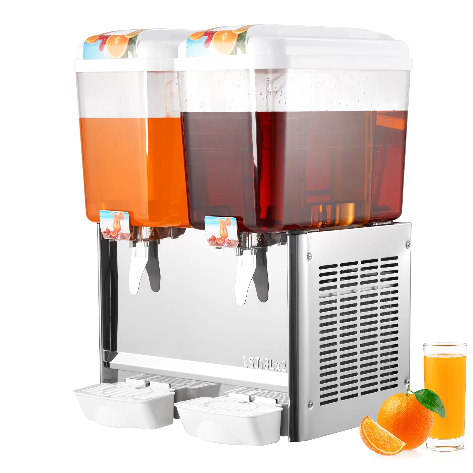 Whizmax Commercial Beverage Dispenser - 2 Tanks 9.5 Gallon 36L, 18 Liter Per Tank, Stainless Steel, Thermostat Controlled