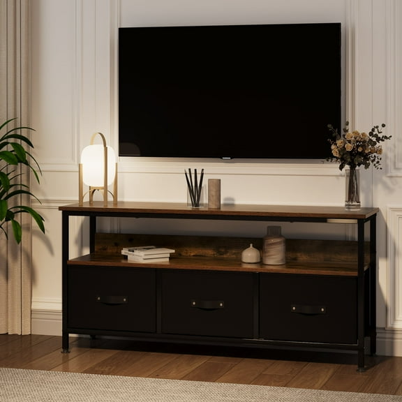 Whizmax Tv Stand 55 Inch with Storage Tv Stand for Bedroom Small Tv Stand with Drawers, Tv & Media Console Table Furniture for Living Room, Black Board