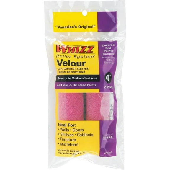 Whizz 51012 Velour Roller Covers, 4", 2 Pack