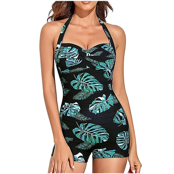 Whlbf Clearance Swimsuit Women Swimwear Swimsuit Fashions One-Piece Sleeveless Printed Bikini Set Swimsuit Push-Up Padded Beachwear