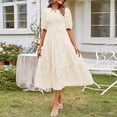 thumbnail image 1 of Whlbf Dresses Clearance Womens Round-Neck Casual Short Sleeve Solid Waisted Layer Chiffon Dresses With Belt, 1 of 6