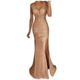 thumbnail image 1 of Whlbf Dresses Womens Sequin Prom Party Ball Gown Sexy Gold Evening Bridesmaid Neck Long Dress, 1 of 5