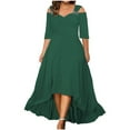thumbnail image 1 of Whlbf Dresses for Women Plus Size Clearance Loose V-neck Off-The-Shoulder Solid Half Sleeve Sleeve Loose Long Dress, 1 of 5