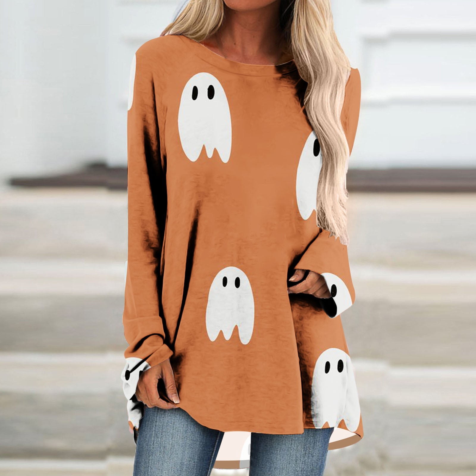 Halloween Ghost Round Neck Sweatshirt