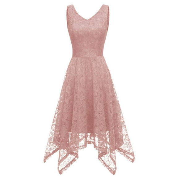 Whlbf Hot Pink Dress for Women Plus Size,Women V-Neck Lace Color Block Draped Patchwork Cute Party Evening Formal Dresses