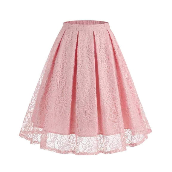 Whlbf Hot Pink Dress for Women Plus Size,Womens Retro Patchwork Solid Color Elegant Lace A-line Skirt
