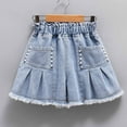 thumbnail image 1 of Whlbf Kids Clothing Big Girls Summer Thin Colorful Buttons Elastic Waist Shining Denim Perforated Denim Shorts Culotte, 1 of 1
