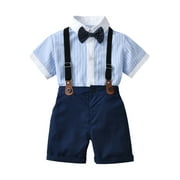 Whlbf Kids Clothing Clearance Boys Gentlemen'S Clothing Summer Short Sleeve Top Bib Shorts Tie Four-Piece Set